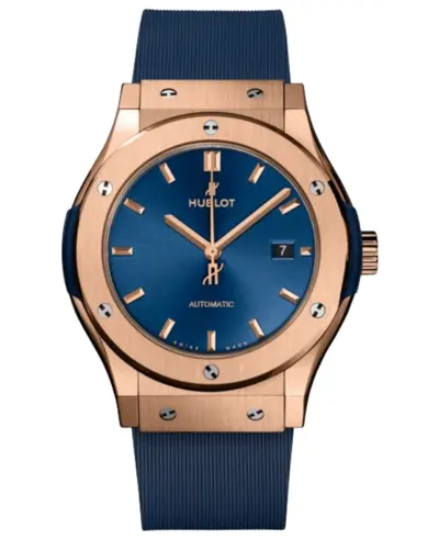 Hublot Classic Fusion Model 542.OX.7180.RX: 42mm King Rose Gold Automatic Watch with Blue Dial and Rubber Strap (blue, arb10916)