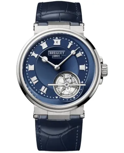 Breguet Marine Automatic Tourbillon Blue Dial Platinum Leather Strap Men's Luxury Watch Model 5577PT/Y2/9WV (blue, arb10960)