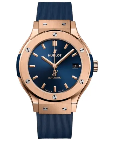 Hublot Classic Fusion King 18K Rose Gold Automatic Blue Dial Rubber Strap Unisex Watch Model:565.OX.7180.RX (blue, arb10978)