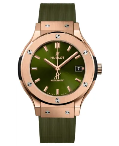 Hublot Classic Fusion King 38mm Automatic Green Dial Rubber Strap Unisex Watch Model 565.OX.8980.RX (green, arb10980)