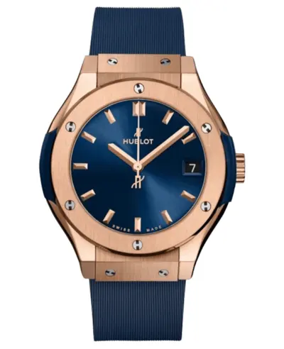 Hublot Classic Fusion - Women's Luxury Watch 33mm King 18K Rose Gold Quartz Blue Dial Rubber Strap Model 581.OX.7120.RX 581.OX.7180.RX (blue, arb11004)