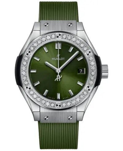 Hublot Classic Fusion Diamond Bezel Women's Chronograph Quartz Watch (591.NX.8970.RX.1204) (green, arb11022)
