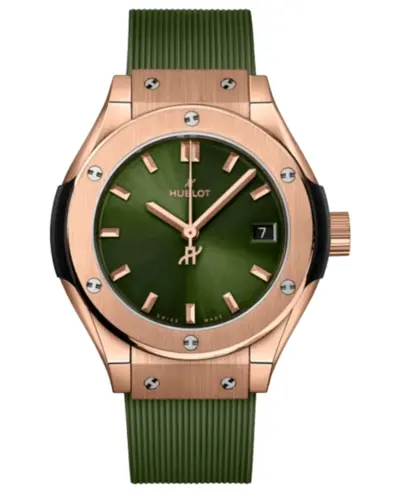 Hublot Classic Fusion King 18K Rose Gold 29mm Quartz Green Dial Rubber Strap Women's Watch Model: 591.OX.8980.RX (green, arb11030)