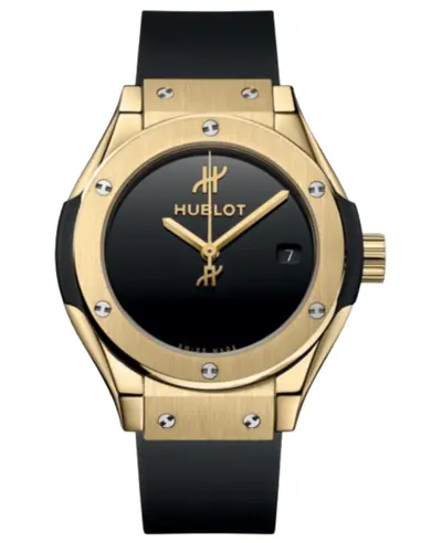 Hublot Classic Fusion Unico Original Women's Watch 18K Yellow Gold Case, Black Dial, Rubber Strap, Model: 591.VX.1230.RX.MDM (black, arb11032)