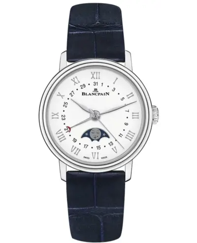 Blancpain Villeret Quantieme Phases de Lune White Dial Leather Strap Women's Watch Model 6106-1127-55A (white, arb11055)