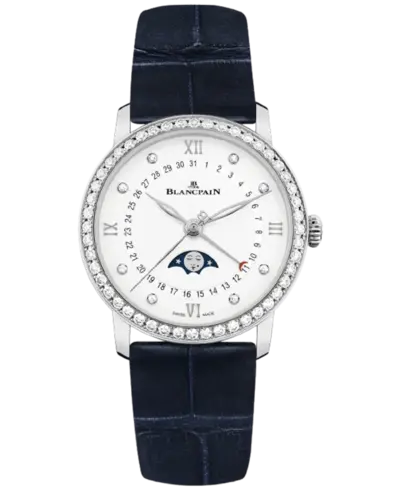 Blancpain Villeret Quantieme Phases de Lune White Dial Diamond Leather Strap Watch Model 6126-4628-55B (white, arb11059)