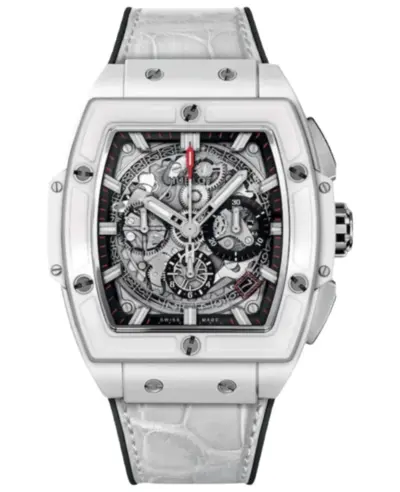 Authentic Hublot Spirit of Big Bang Chronograph Automatic Skeleton Dial Ceramic Leather Strap Men's Watch Model 642.HX.0170.LR (arb11070)