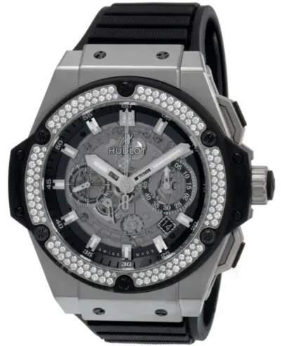 Hublot King Power Unico Chronograph Skeleton Dial Diamond Bezel Rubber Strap Men's Watch Model 701NX0170RX1104 701.NX.0170.RX.1104 (arb17370)