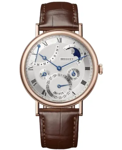 Breguet Classique Quantieme Perpetuel Automatic Silver Dial 18K Rose Gold Brown Leather Strap Men's Watch Model: 7327BR/11/9VU (arb11142)