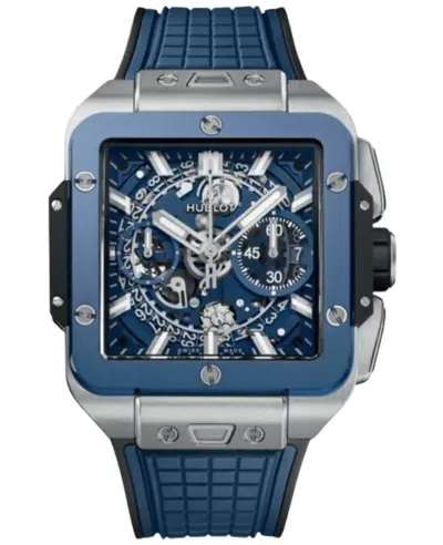 Hublot Square Bang Unico Automatic Chronograph Blue Dial Titanium Ceramic Bezel Rubber Strap Men's Watch Model 821.NL.5170.RX (blue, arb11170)