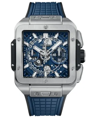 Hublot Square Bang Unico Automatic Chronograph Blue Dial Titanium Rubber Strap Men's Watch Model 821NX5170RX 821.NX.5170.RX (blue, arb11172)