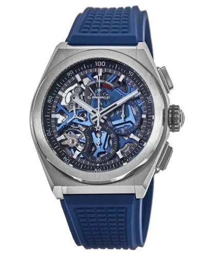 Men's Zenith Defy El Primero 21 Blue Skeleton Dial Rubber Strap Watch Model 95.9002.9004/78.R590 (arb11214)