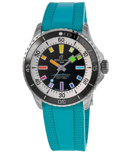 Men's Breitling Superocean Automatic 42 Turquoise Rubber Strap Black Dial Watch Model a17375211b2s1 (black, arb11278)