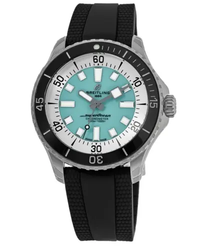Authentic Breitling Superocean Automatic 44 Model A17376211L2S1 Turquoise Dial Rubber Strap Men's Watch (arb11291)