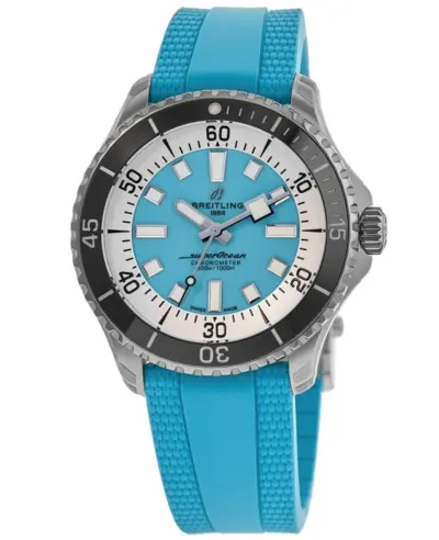 Breitling Superocean Automatic A17376211L2S2 - Men's Turquoise Dial Rubber Strap Chronometer Sports Watch (arb11292)