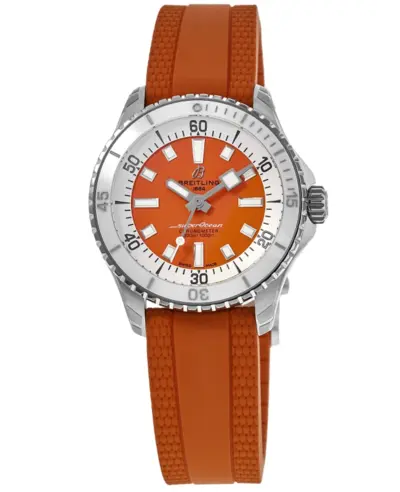 Women's Fashion Watch Breitling Superocean Automatic 36 Orange Dial Rubber Strap A17377211O1S1 (orange, arb11302)