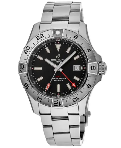 Authentic Breitling Avenger GMT 44 Black Dial Stainless Steel Men's Watch, Model A32320109B1A1 A32320101B1A1 (black, arb11337)