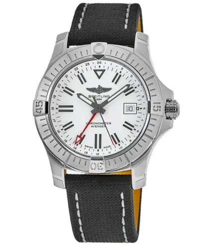 Breitling Avenger Automatic GMT 43 White Dial Leather Strap Mens Watch A32397101A1X1 (white, arb11345)