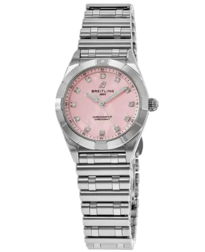 Authentic Breitling Chronomat 28 Pink Mother of Pearl Diamond Dial Steel Women's Watch Model A72310101K1A1 (pink, arb11353)