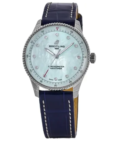 Women's Breitling Navitimer 32 Blue Mother of Pearl Diamond Dial Blue Strap Watch Model A77320171C1P1 (blue, arb11362)