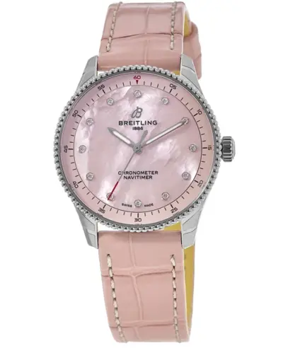 Breitling Navitimer 32 Pink Pearl Diamond Dial Leather Strap Women's Watch Model A77320D91K1P1 (pink, arb11364)