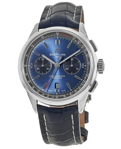 Brand New Authentic Breitling Premier B01 Chronograph 42 Blue Dial, Blue Leather Strap Men's Watch AB0118221C1P AB0118221C1P1 (blue, arb11368)