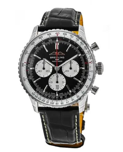Authentic Breitling Navitimer B01 Chronograph 46 Black Dial Leather Strap Men's Watch Model AB0137211B1P1 (black, arb11397)