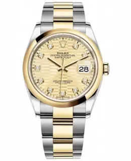 Rolex Datejust 36 Steel & Yellow Gold Golden Fluted-Motif Diamond Dial Women's Watch m126203-0046