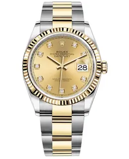 Rolex Datejust 36 Steel & Yellow Gold Champagne Diamond Dial Women's Watch m126233-0018