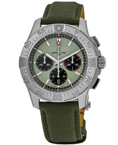 Breitling Avenger B01 Chronograph 44 Automatic Green Dial Leather Strap Men's Watch AB0147101L1X1 (green, arb11452)