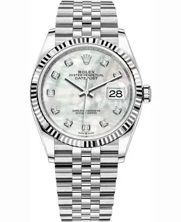 Rolex Datejust 36 Steel & White Gold Mother of Pearl Diamond Dial Women's Watch m126234-0019
