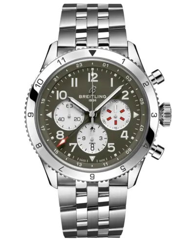 Breitling Super Avi B04 Chronograph GMT 46 Curtiss Warhawk Green Dial Steel Men's Watch Model AB04452A1L1A1 (green, arb11474)
