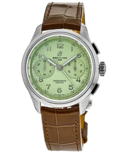 Men's Breitling Premier Chronograph 40 Green Dial AB0930D31L1P - Brown Leather Strap AB0930D31L1P1 (green, arb11480)