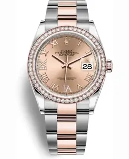 Rolex Datejust 36 Steel & Everose Gold Rose Diamond Pave Roman Dial Diamond Bezel Women's Watch m126281rbr-0016