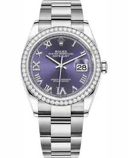 Rolex Datejust 36 White Gold & Diamonds Aubergine Pave Roman Dial Women's Watch m126284rbr-0014