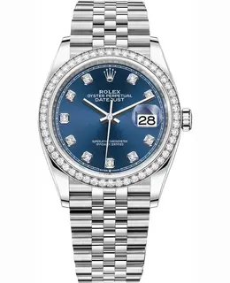 Rolex Datejust 36 White Gold & Diamonds Blue Diamond Dial Women's Watch m126284rbr-0029