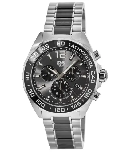 Brand New Authentic Tag Heuer Men's Sports Chronograph Quartz Grey Dial with Ceramic Bezel & Steel Bracelet CAZ1011.BA0843 (arb11511)