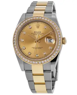 Rolex Datejust 41 Steel & Yellow Gold Champagne Diamond Dial Custom Diamond Bezel Unisex Watch m126303-0011-cd