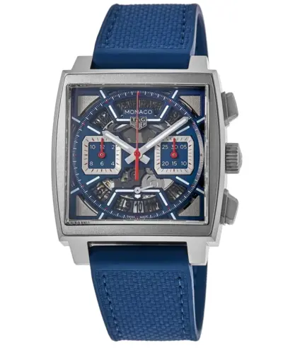 [cbl2182.ft6235] Authentic Tag Heuer Monaco Chronograph Automatic Blue Dial Rubber Strap Men's Watch (blue, arb11559)