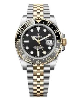 Rolex GMT Master II Ref M126713GRNR-0001 Yellow Gold & Stainless Steel Black Dial Jubilee Bracelet Men's Watch