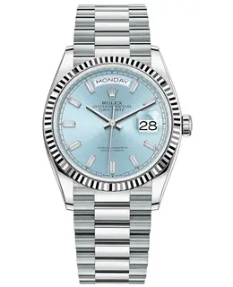 Rolex Day-Date Platinum Ice-Blue Diamond Dial Women's Watch m128236-0009