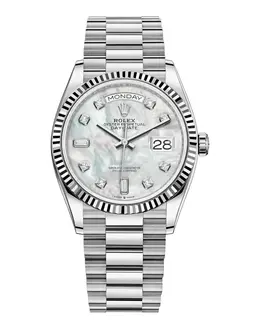 Rolex Day-Date White Gold Mother-of-Pearl Diamond Dial Women's Watch m128239-0007