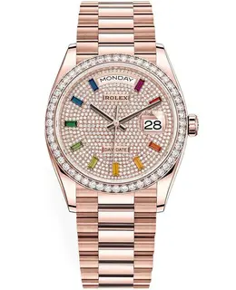 Rolex Day-Date Rose Gold Diamond-Paved Gemstone Dial Diamond Bezel Women's Watch m128345rbr-0042