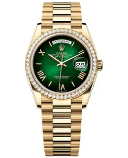 Rolex Day-Date Yellow Gold Green OmbrÃ© Dial Diamond Bezel Women's Watch m128348rbr-0068