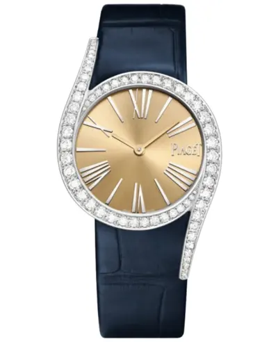 Piaget Limelight Gala G0A49360 - 18K White Gold, Champagne Dial, Diamond Bezel, Blue Leather Strap (arb11762)