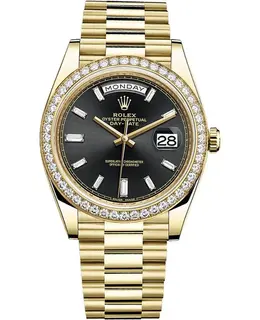 Rolex Day-Date 40 18K Yellow Gold Black Diamond Dial Diamond Bezel Men's Watch m228348rbr-0001