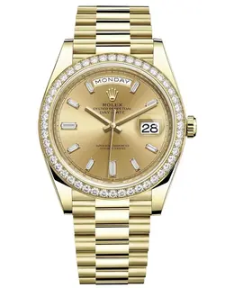 Rolex Day-Date 40 18K Yellow Gold Champagne Diamond Dial Diamond Bezel Men's Watch m228348rbr-0002