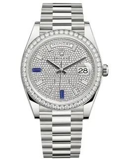 Rolex Day-Date 40 18k White Gold Diamond-Paved Dial With Sapphires Diamond Bezel Men's Watch m228349rbr-0036