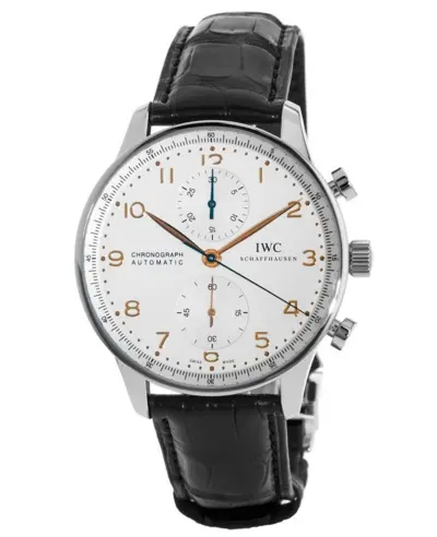 IWC Portugieser Automatic Chronograph Watch IW371604 Silver Dial Gold Markers (arb11838)