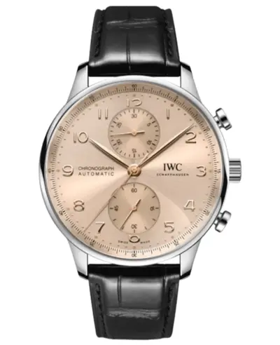 IWC Portugieser IW371624 Automatic Chronograph Stainless Steel Case, Black Leather Strap (beige, arb11846)